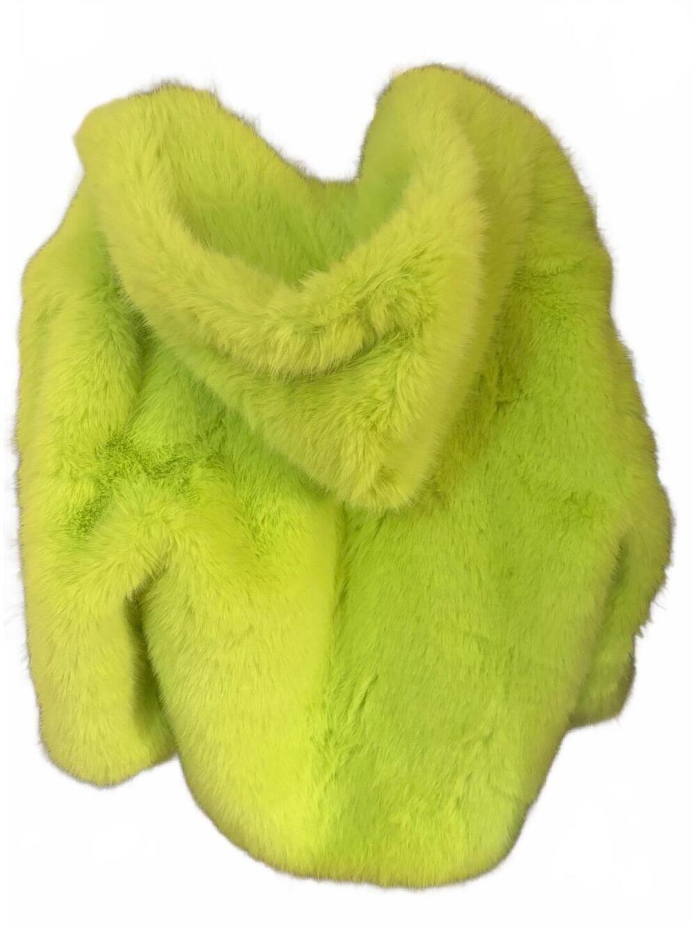 Akira Neon Green Faux Fur Hooded Jacket Size Small